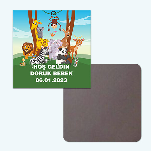 Safari Temalı Klasik Kare Bebek Magnet