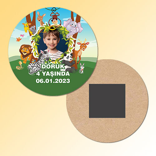 Safari Temalı Daire Ahşap Magnet