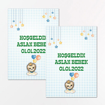 Sevimli Aslan Dikdörtgen Bebek Sticker Etiket