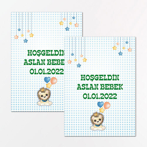 Sevimli Aslan Dikdörtgen Bebek Sticker Etiket