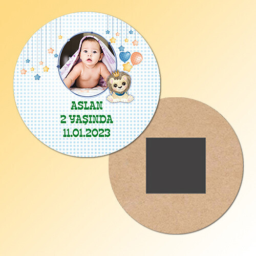Sevimli Aslan Daire Ahşap Magnet