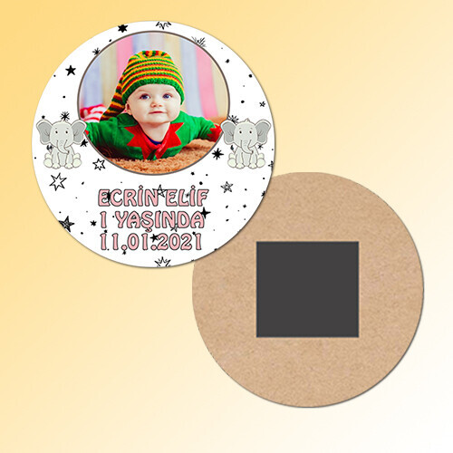 Sevimli Filli Daire Ahşap Magnet