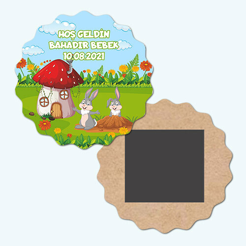 Sevimli Tavşan Dalgalı Ahşap Bebek Magneti