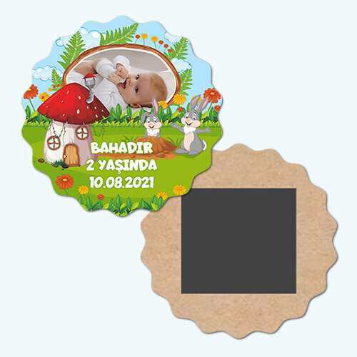 Sevimli Tavşan Dalgalı Ahşap Yaş Magneti