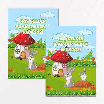Sevimli Tavşan Dikdörtgen Bebek Sticker Etiket