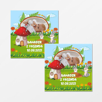Sevimli Tavşan Kare Doğum Günü Sticker