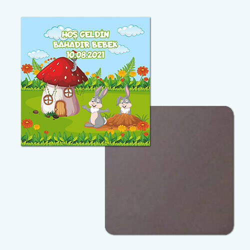 Sevimli Tavşan Klasik Kare Bebek Magnet