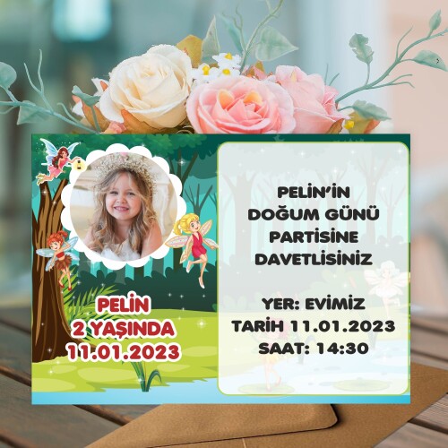 Peri Kızlar Doğum Günü İçin Zarflı Davetiye