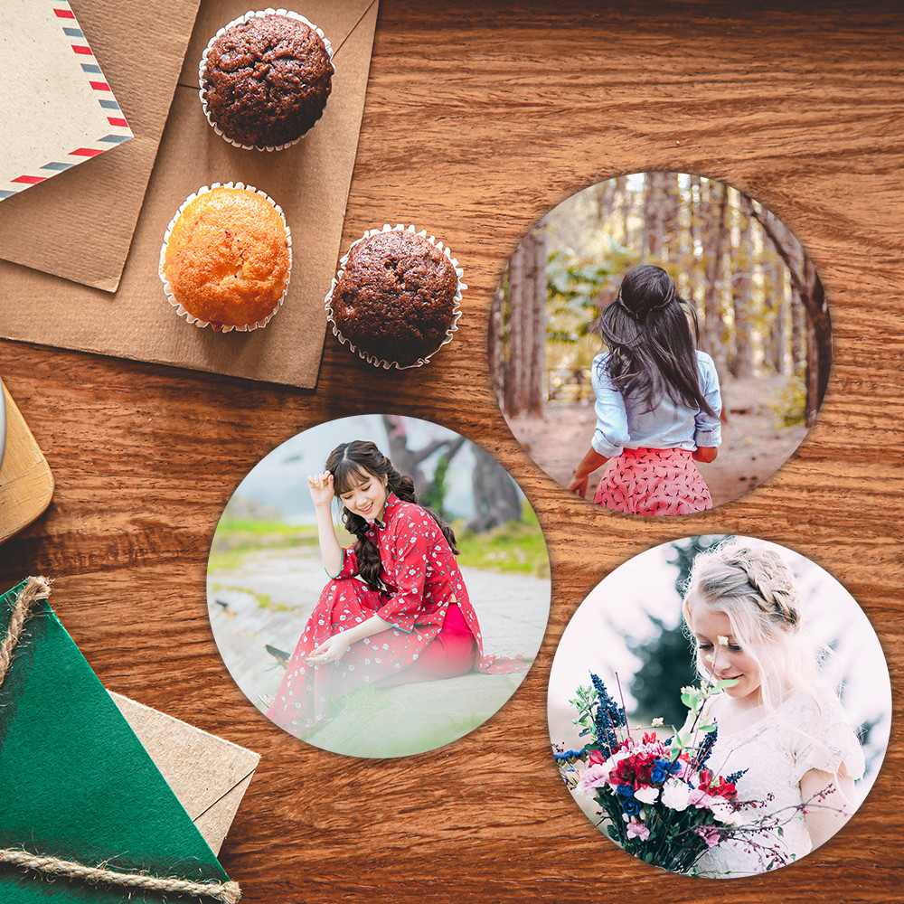 12 Adet 8 Cm Yuvarlak Ahşap Foto Magnet