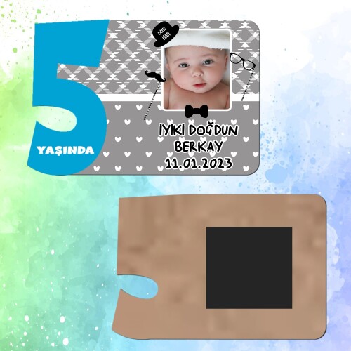 Little Man Küçük Adam 5 Yaşında Erkek Çocuk Magnet Ahşap