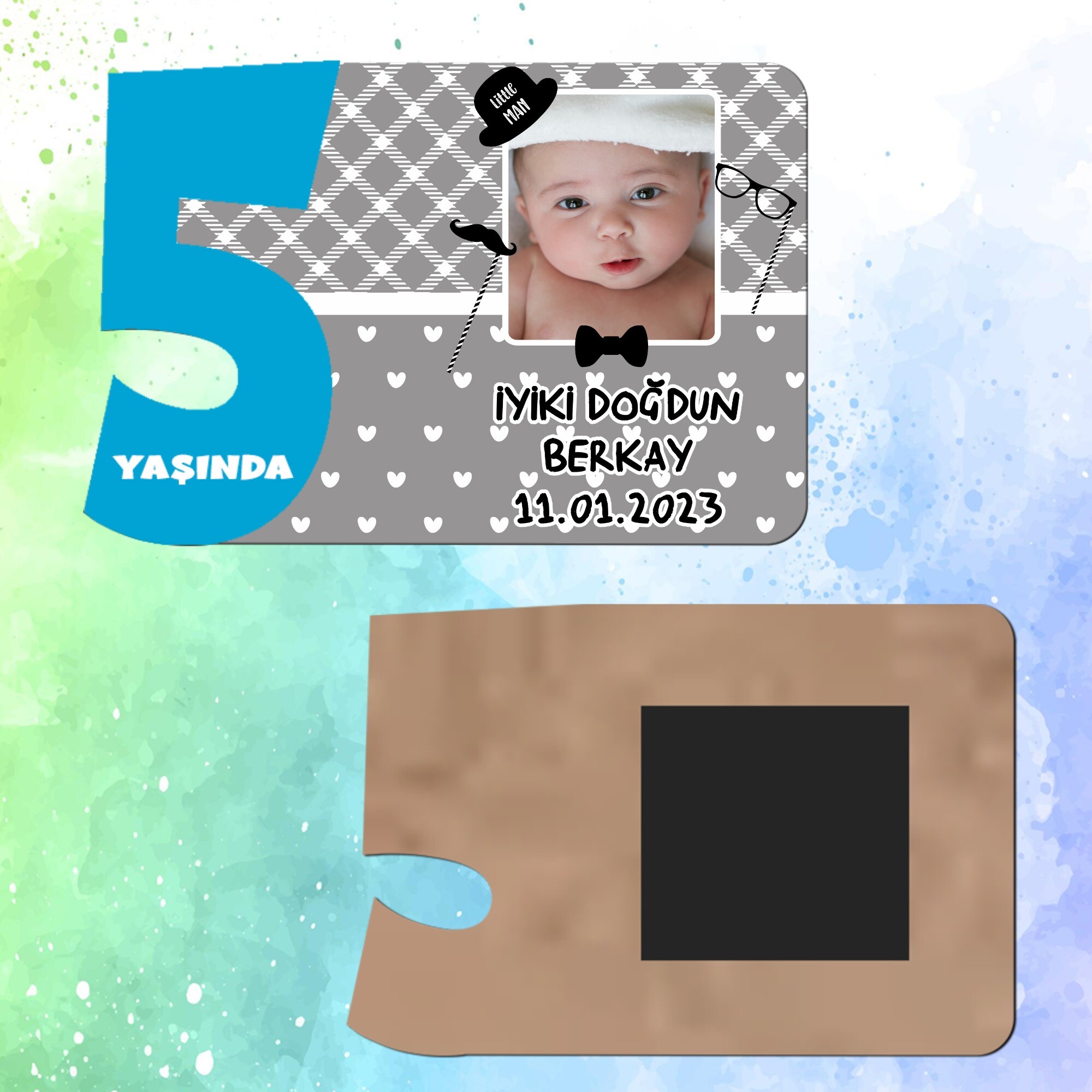 Little Man Küçük Adam 5 Yaşında Erkek Çocuk Magnet Ahşap