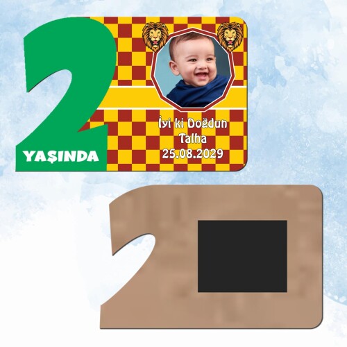Aslan Cimbomlu Yeşil Rakamlı 2 Yaş Hediye Ahşap Magnet