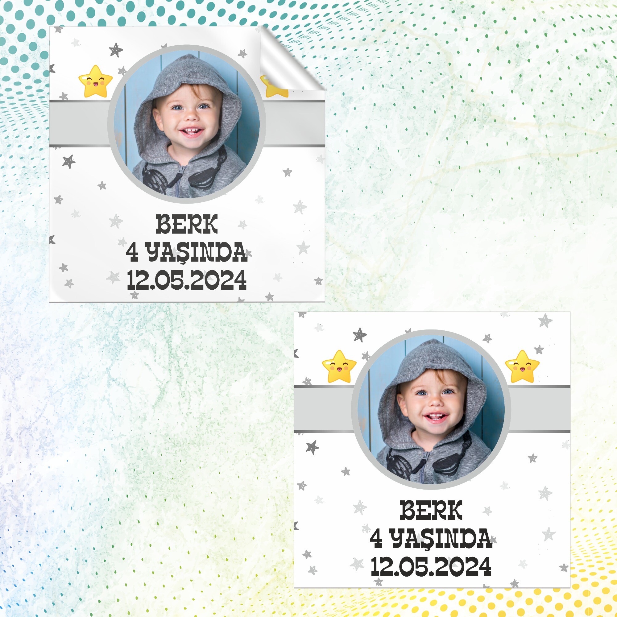 Star Temalı Kare Doğum Günü Sticker