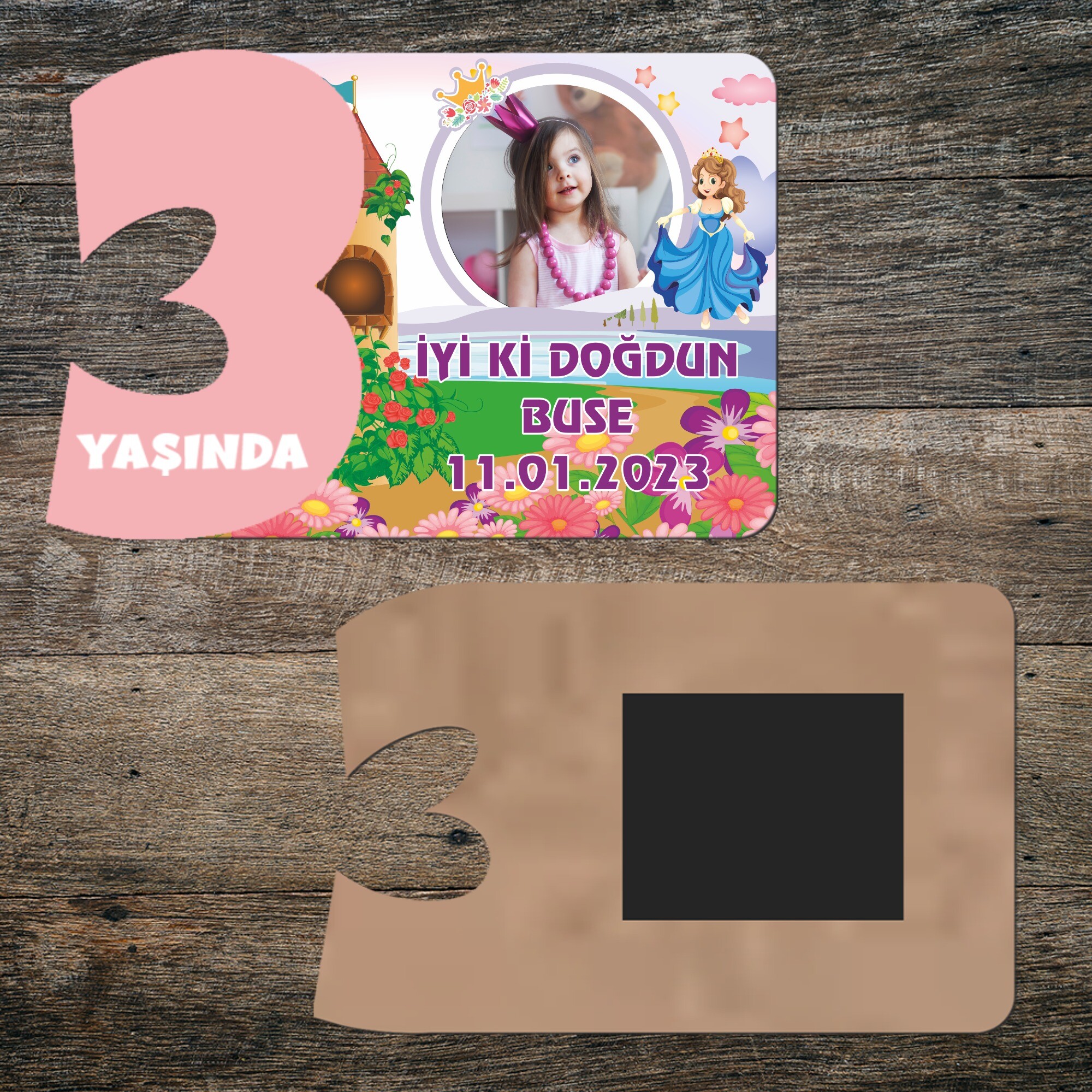 Prenses Tasarım 3 Yaş İçin Pembe Rakamlı Yaş Magneti