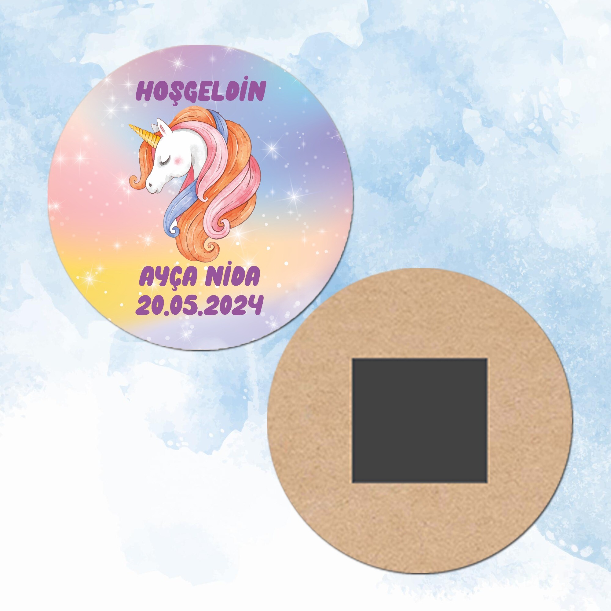 Unicorn Yuvarlak Ahşap Magnet