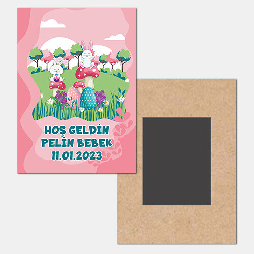 Tavşan Kız Temalı Ahşap Hediye Magnet