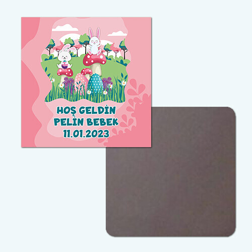 Tavşan Kız Temalı Klasik Kare Bebek Magnet