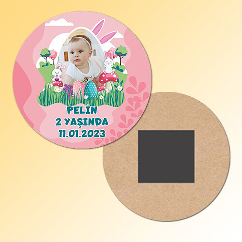 Tavşan Kız Temalı Daire Ahşap Magnet