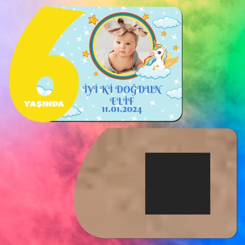 Unicornlu 6 Yaş Sarı Rakamlı Çocuk Magneti Ahşap