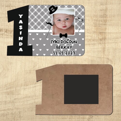 Little Man Küçük Adam 1 Yaşındayım Siyah Rakam Magnet Ahşap