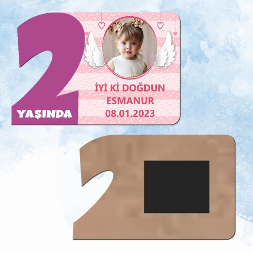 Melek Kanadı Temalı Mor Rakam 2 Yaşında Ahşap Hediye Magnet