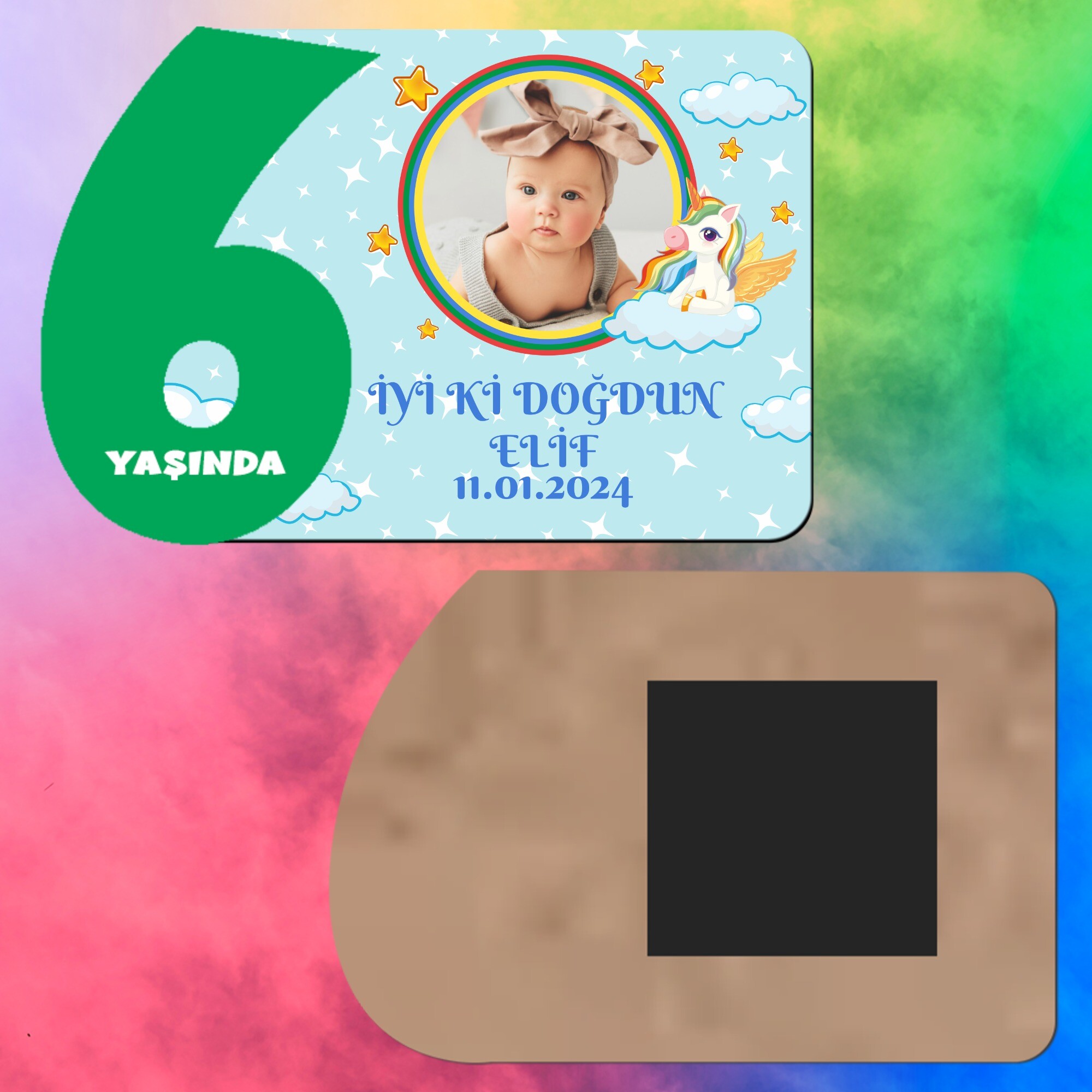 Unicornlu 6 Yaşında İçin Yeşil Rakam Magnet