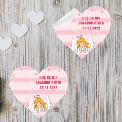 Melek Kanadı Temalı Kalp Şeklinde Sticker Etiket