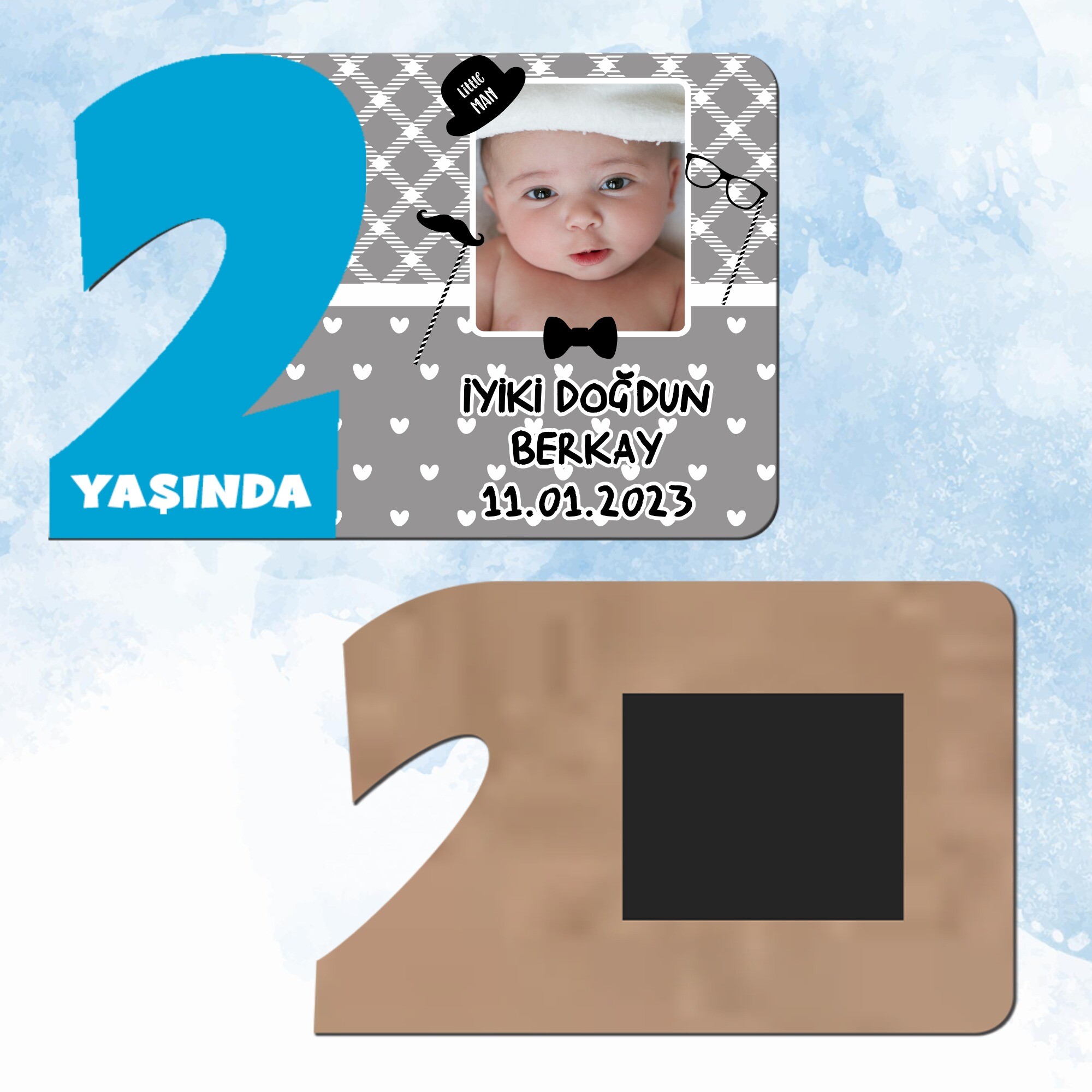 Little Man Küçük Adam 2 Yaş Mavi Rakam Ahşap Magnet
