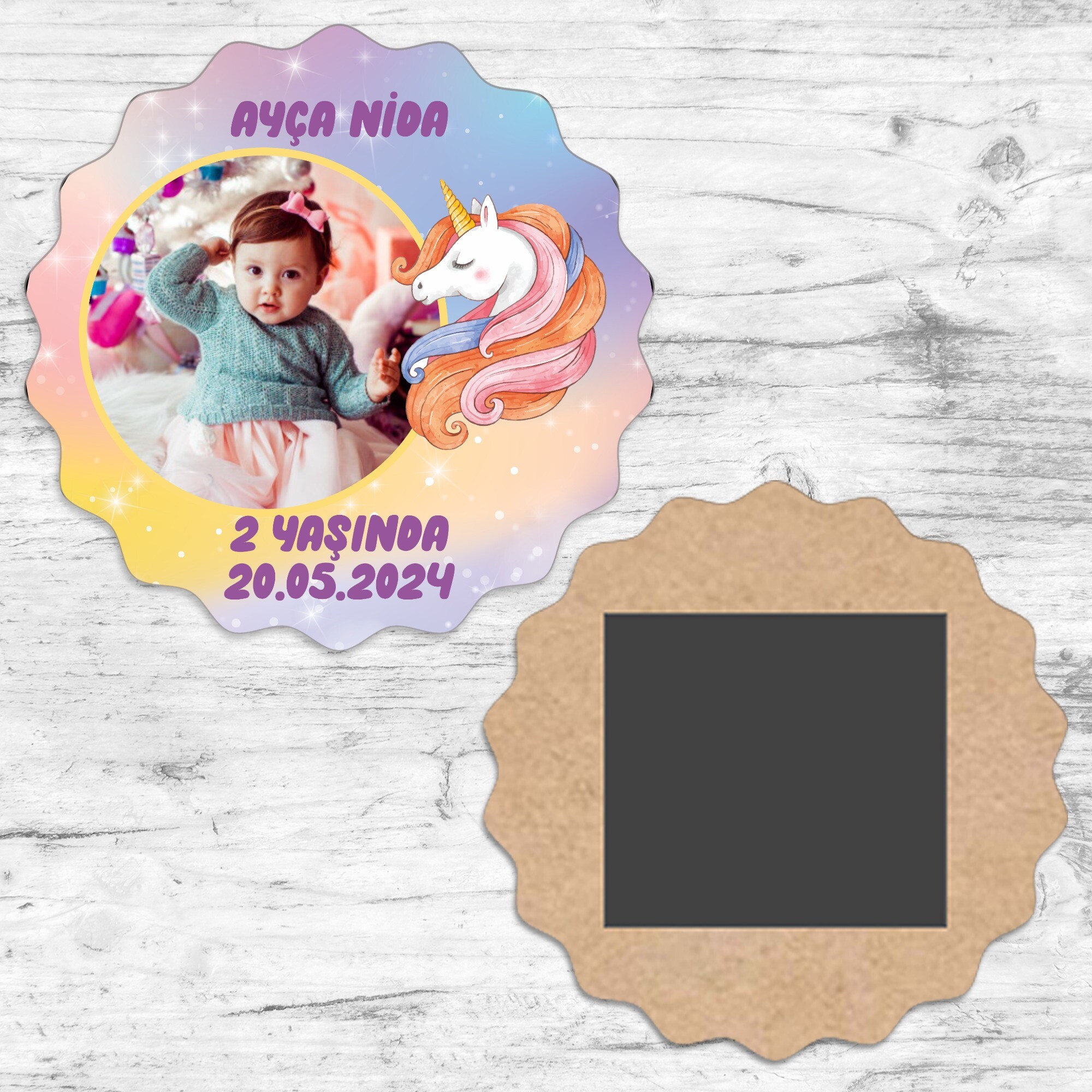 Unicorn Dalgalı Ahşap Yaş Magneti