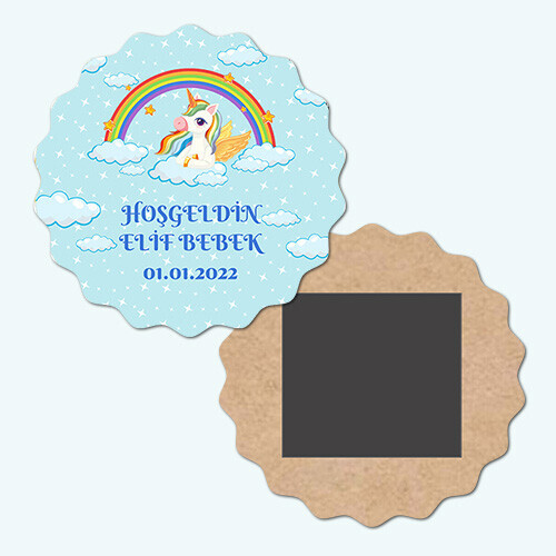 Unicornlu Dalgalı Ahşap Bebek Magneti