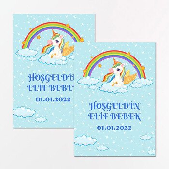 Unicornlu Dikdörtgen Bebek Sticker Etiket