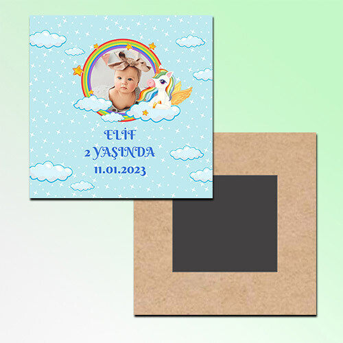 Unicornlu Kare Ahşap Magnet