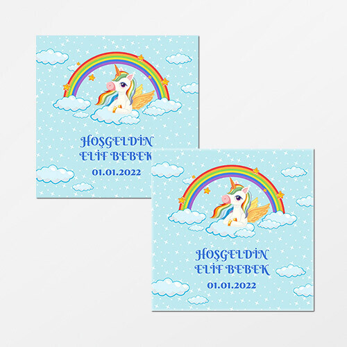Unicornlu Kare Bebek Etiketi