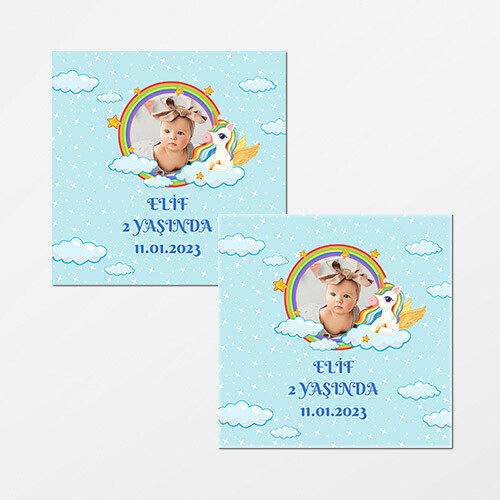 Unicornlu Kare Doğum Günü Sticker