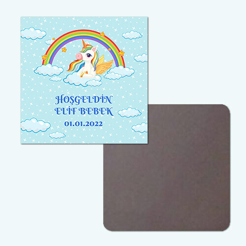 Unicornlu Klasik Kare Bebek Magnet