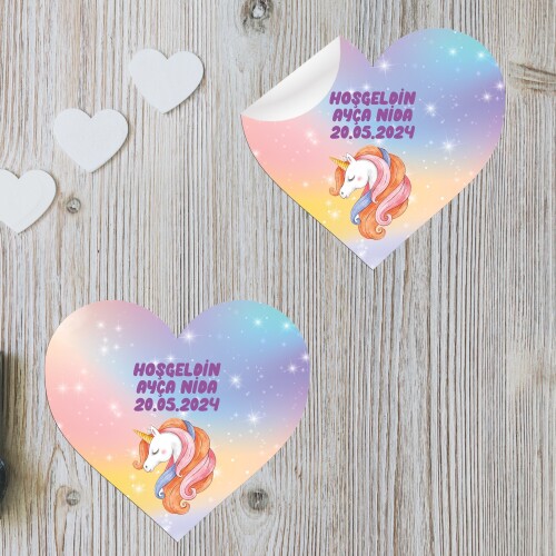 Unicorn Kalp Şeklinde Sticker Etiket