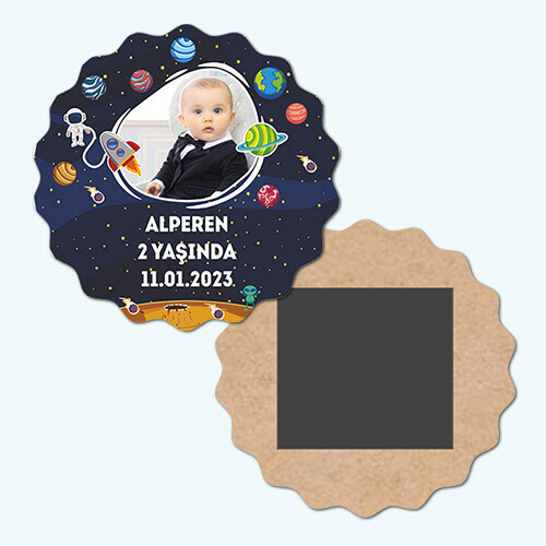 Uzay Temalı Dalgalı Ahşap Yaş Magneti