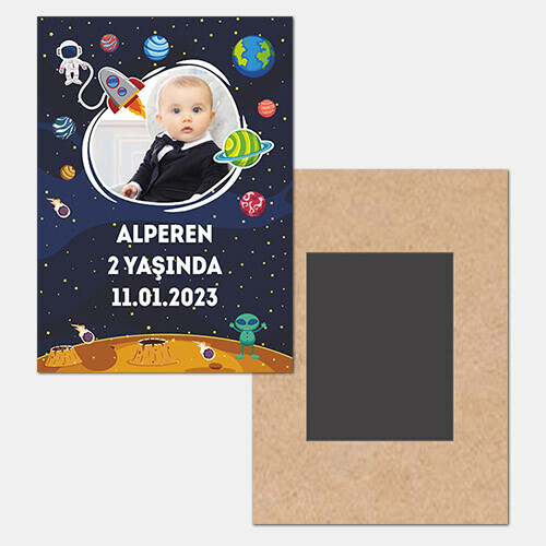 Uzay Temalı Ahşap Buzdolabı Magneti