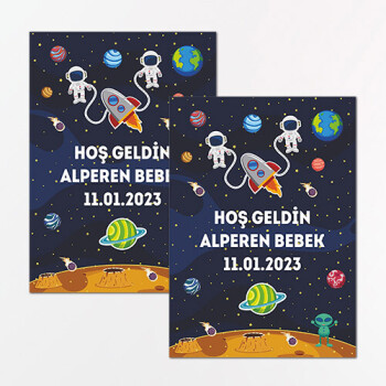 Uzay Temalı Dikdörtgen Bebek Sticker Etiket