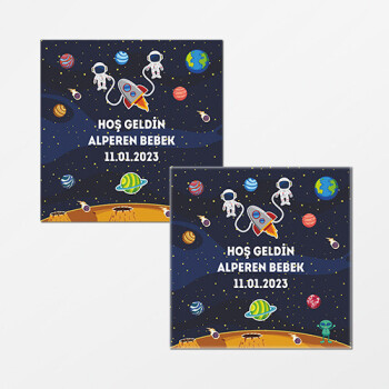 Uzay Temalı Kare Bebek Etiketi