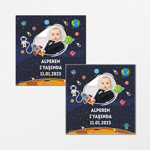 Uzay Temalı Kare Doğum Günü Sticker