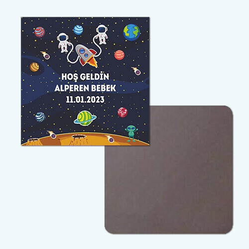 Uzay Temalı Klasik Kare Bebek Magnet