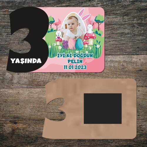 Tavşan Kız Temalı 3 Rakamlı Hatıra Magnet Siyah