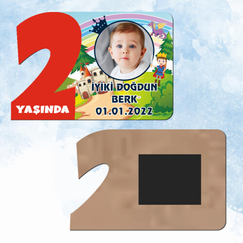 Prens Tasarım Kırmızı 2 Yaşında Ahşap Mıknatıslı