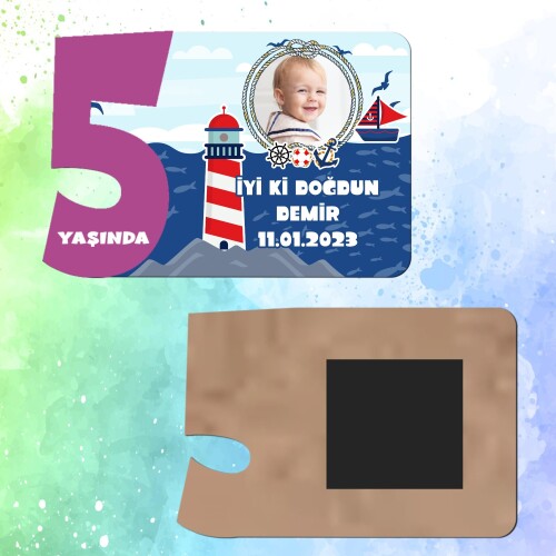 Denizci Teması Mor Rakamlı 5 Yaşında Magnet Ahşap