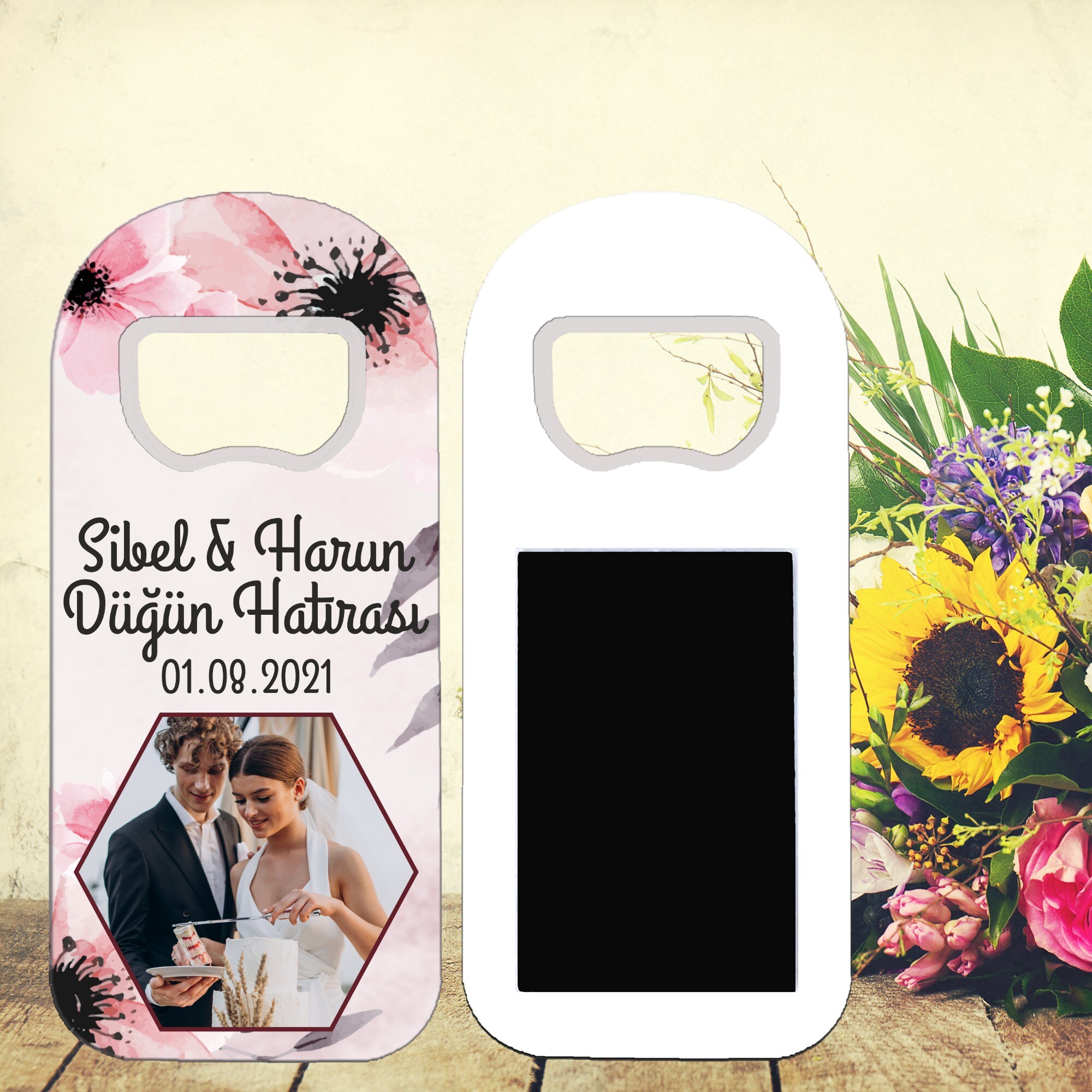 Pembe Tonlar Temalı Uzun Oval Kına Nikah Düğün Magnet