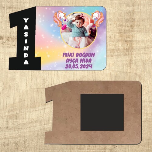 Unicorn 1 Yaşındayım Siyah Rakam Magnet Ahşap