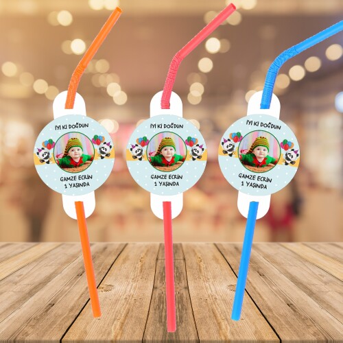 Panda Temalı Doğum Günü Partisi İçecek Pipeti