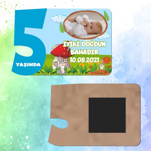 Sevimli Tavşan 5 Yaşında Erkek Çocuk Magnet Ahşap