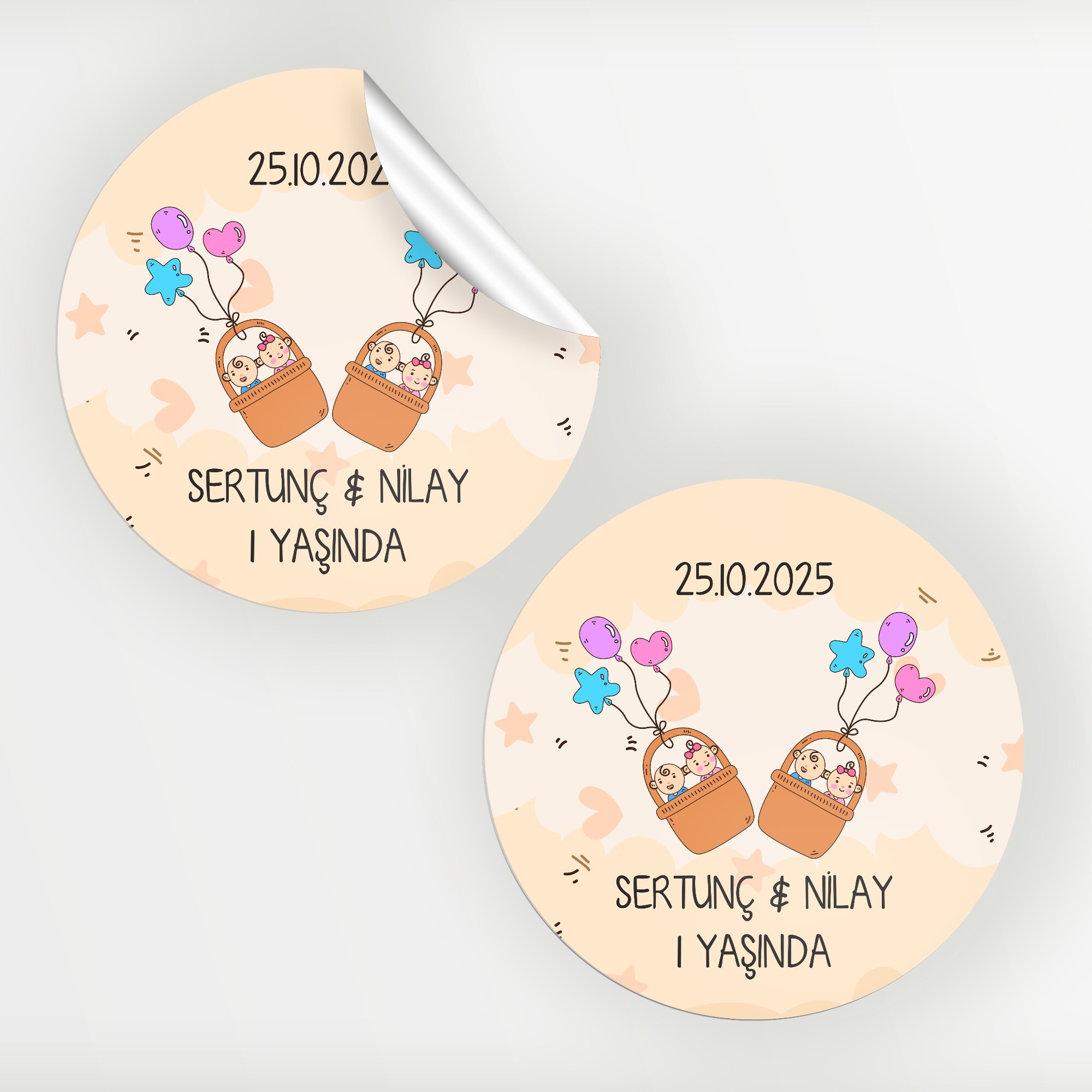 İkiz Bebek Bebek Sticker Etiket